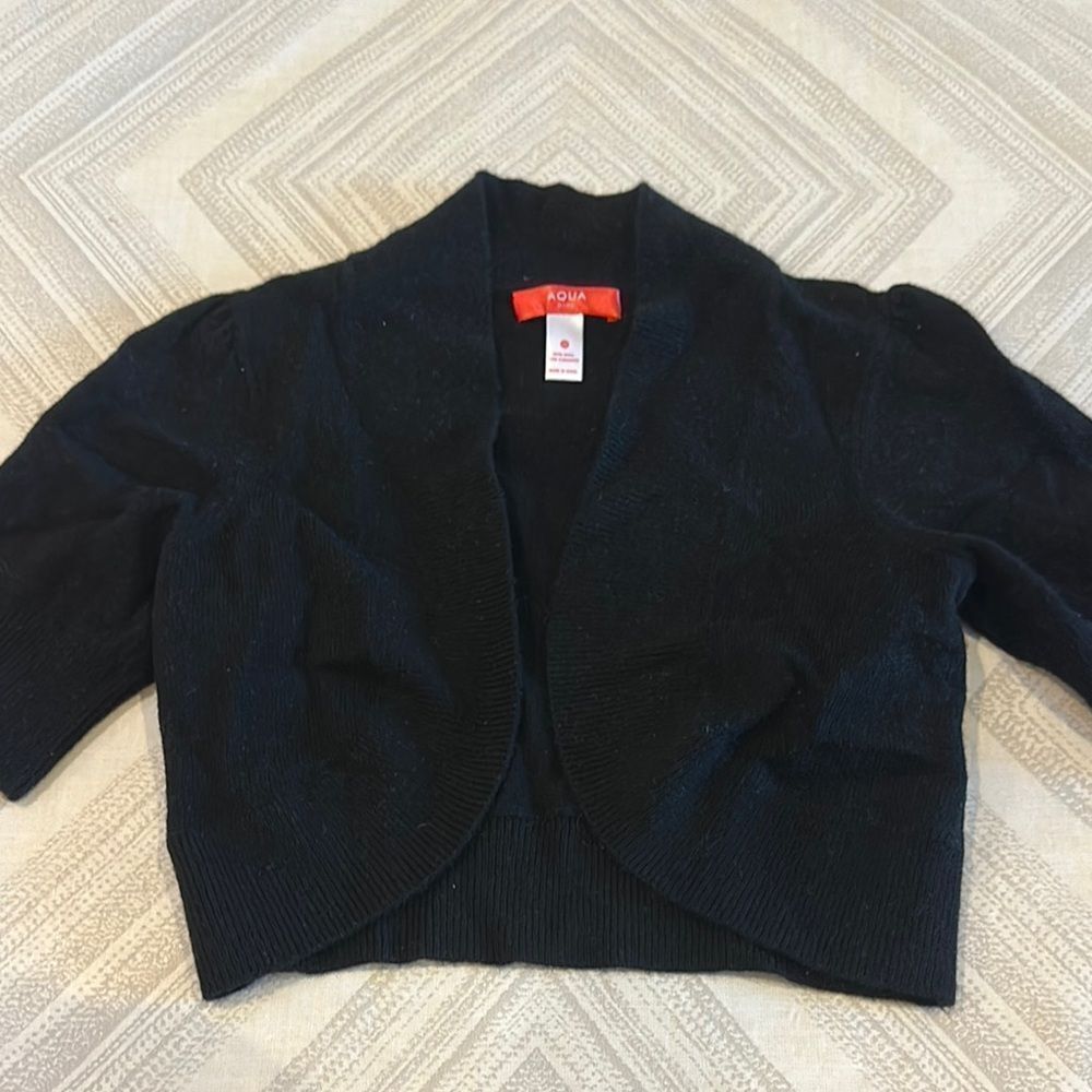 Aqua Girls Black Knit Short-sleeve Shrug Sweater - Size M